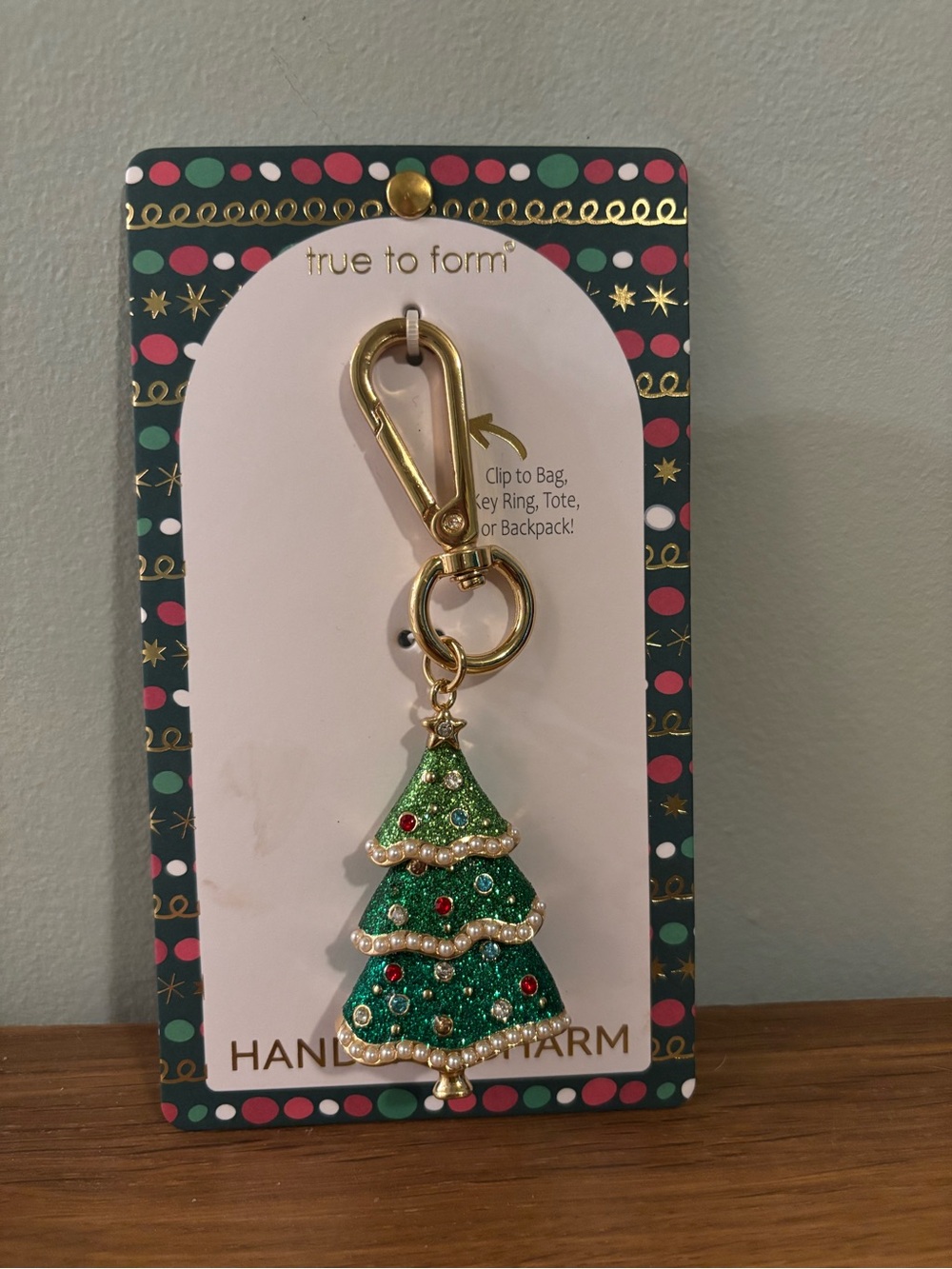 True to Form Green Glitter Christmas Tree Handbag Charm Keychain NWT - Picture 2 of 7
